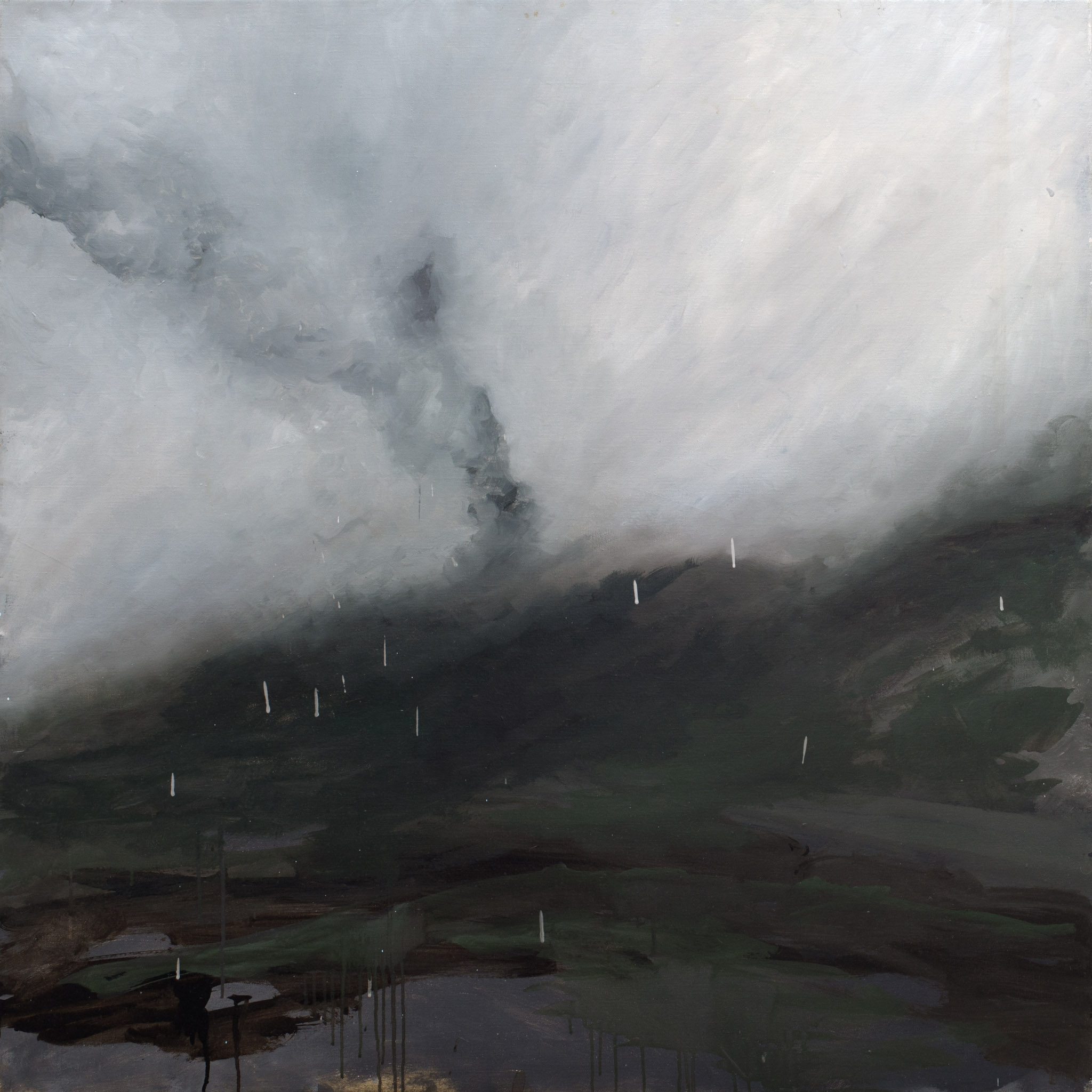 Paisaje con humo, 2016, óleo sobre lienzo, 100 × 100 cm