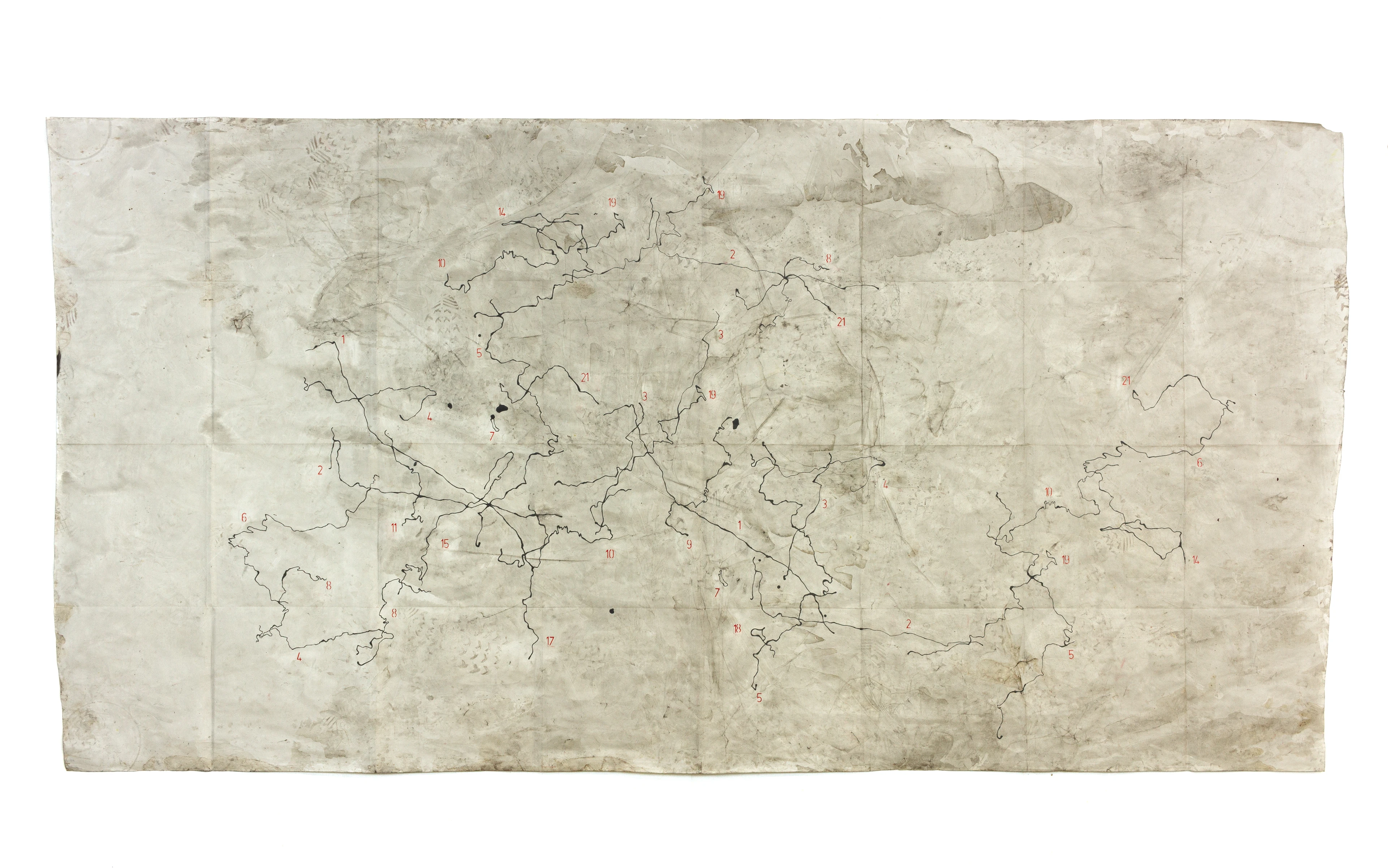 Territorio imposible III (Grand Tour 2020), 2021, técnica mixta sobre papel, 150×300 cm