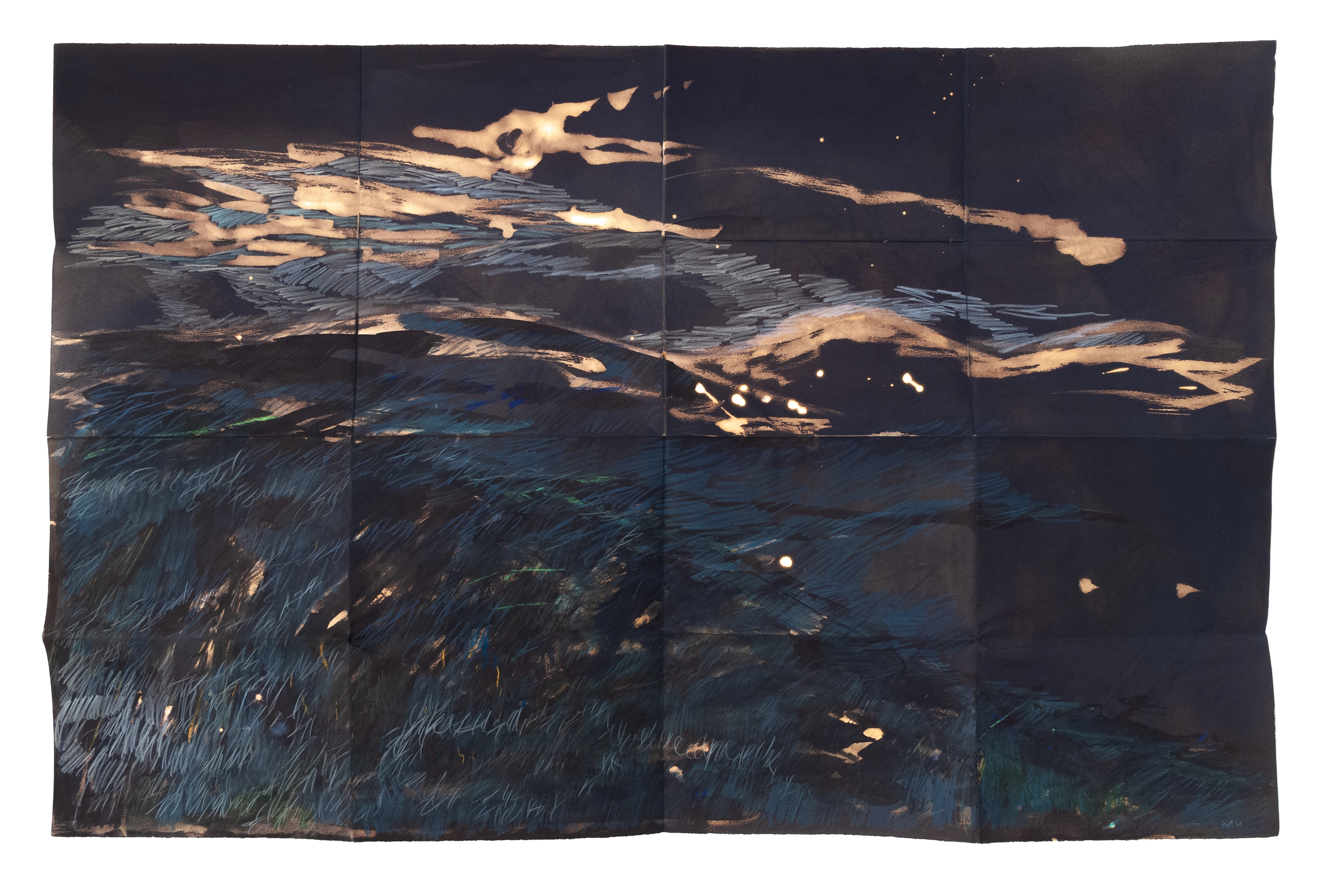 Claro de luna en la Coma de Burg, 2018, técnica mixta sobre papel, 70 × 100 cm