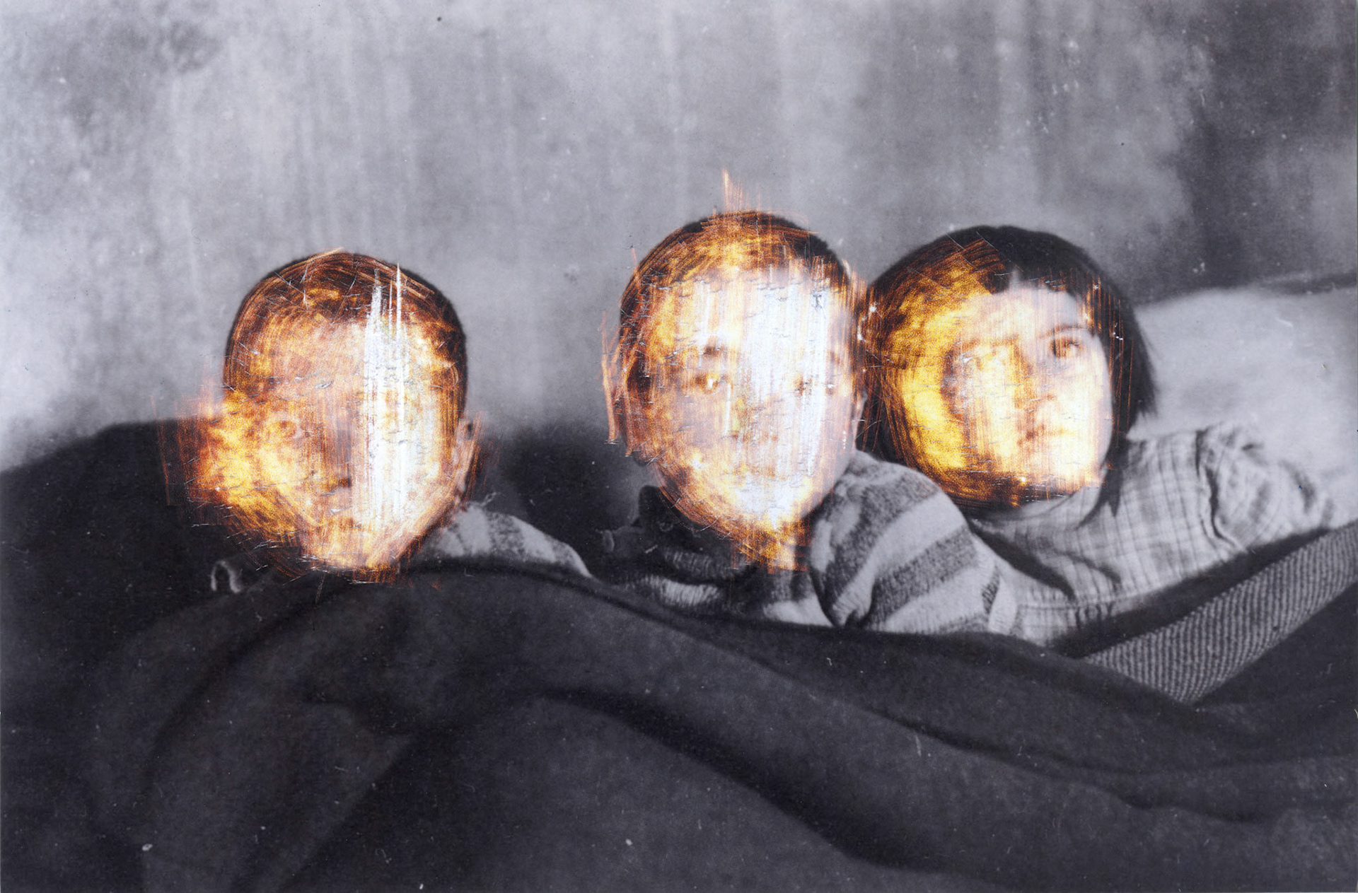 Children, 2015, scratched photograph, 15 × 23 cm. Based on a photograph from the Elsa Lüthi‑Ruth archive