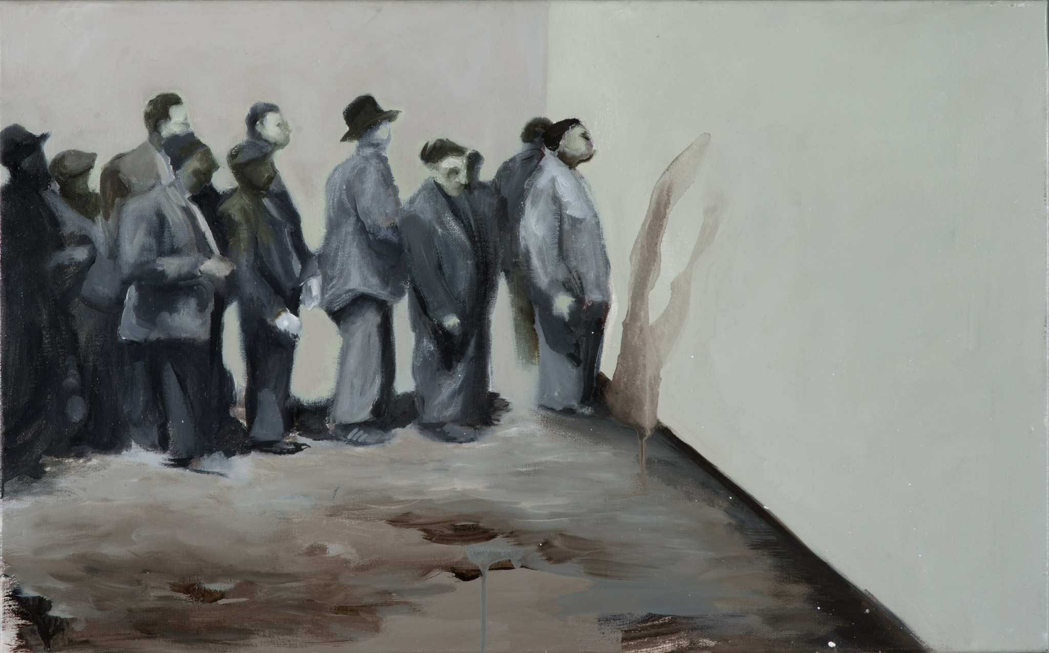 Cola (Refugiados VI), 2015, óleo sobre lienzo, 38 × 61 cm