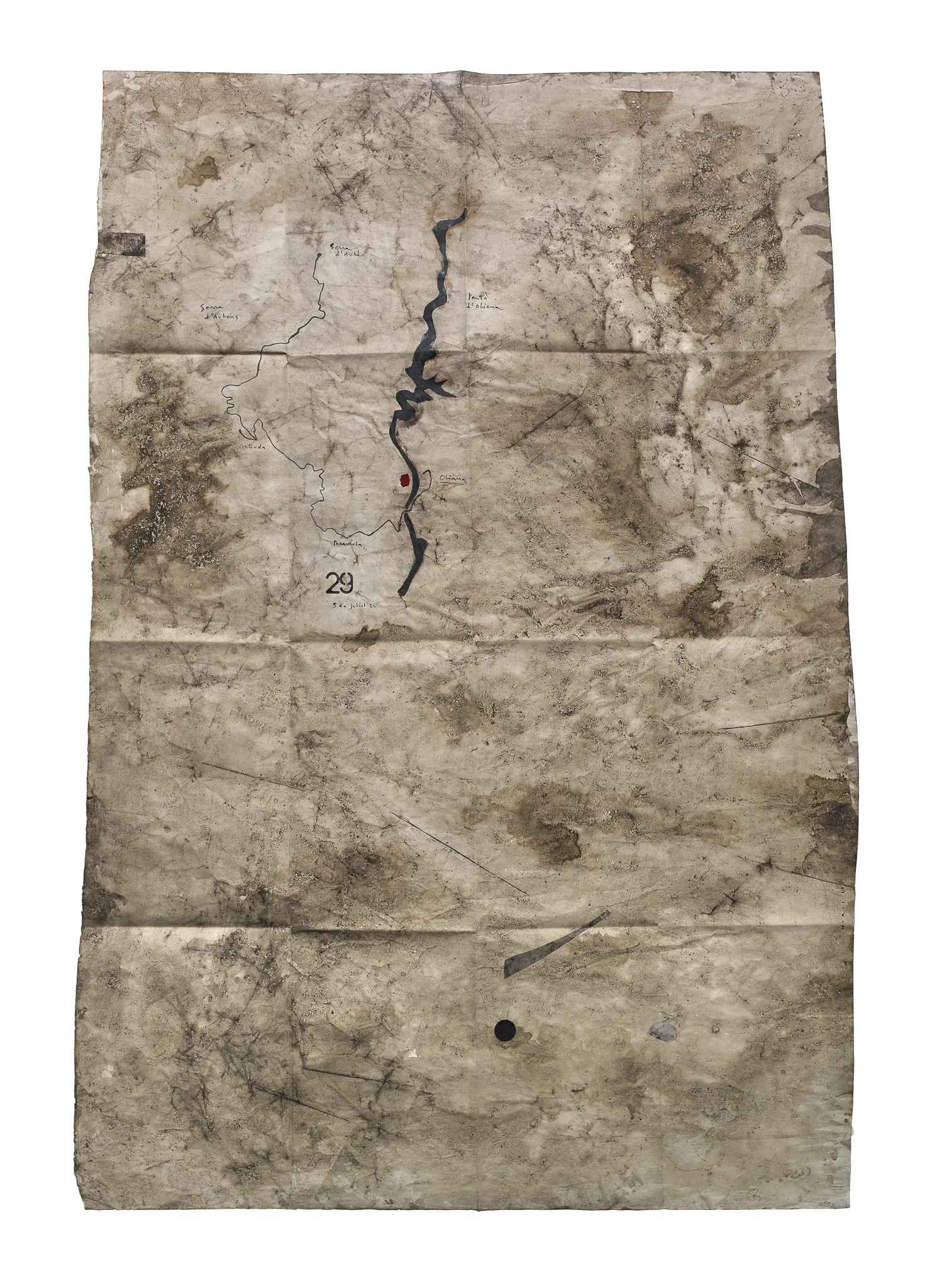 Mapa Sequere 21, técnica mixta y collage sobre papel, 150 × 100 cm